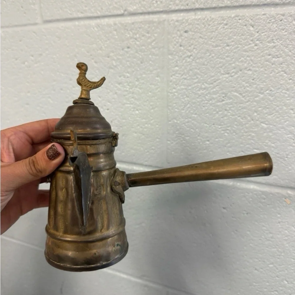 Vintage Engraved Brass‎ Turkish Dallah Handle Coffee Pot With 3 Pour Cups